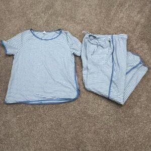 2 Piece Cotton Pajama Lounge Set - Blue/White Stripe - women’s M - NWOT